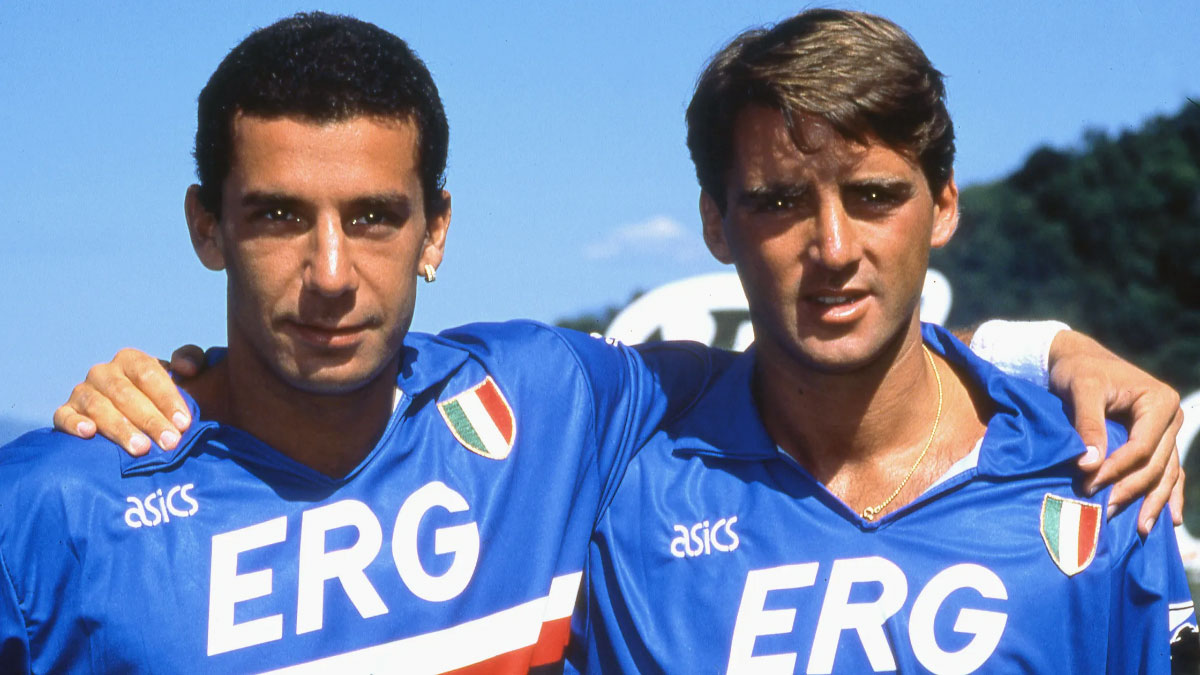 Roberto Mancini e Vialli con la maglia della Samp